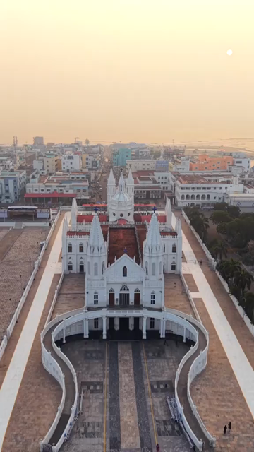 Vertical Aerial View of Basilica of Our Lady of Good Health Velankanni Tamil Nadu India
