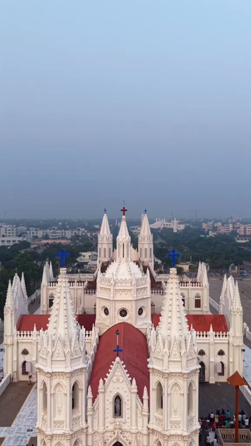 Vertical Aerial View of Basilica of Our Lady of Good Health Velankanni Tamil Nadu India
