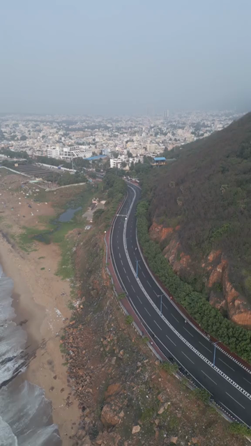 Vertical Aerial View of Beach Road and Coastline Visakhapatnam Andhra Pradesh India