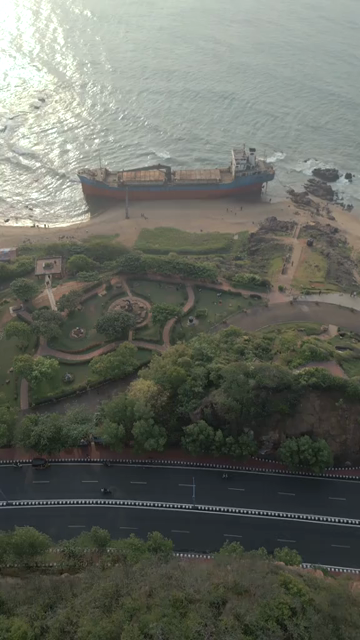 Vertical Aerial View of Beach Road and Coastline Visakhapatnam Andhra Pradesh India