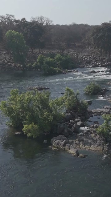 Vertical Aerial View of Betwa River, Orchha, Madhya Pradesh, India
