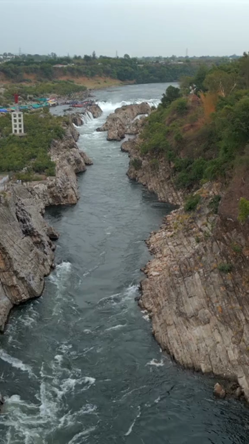 Vertical Aerial View of Bhedaghat, Jabalpur, Madhya Pradesh, India