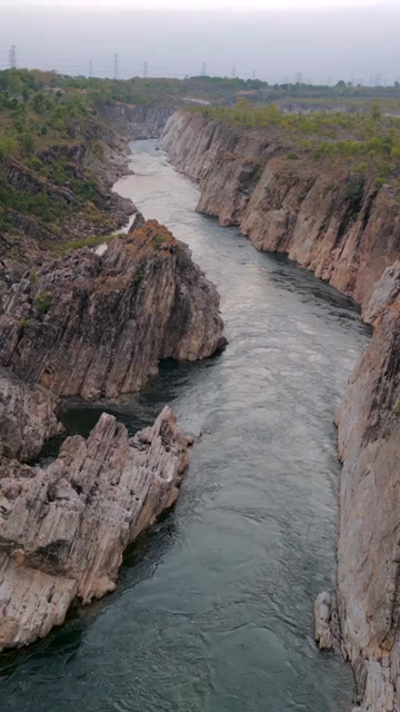 Vertical Aerial View of Bhedaghat, Jabalpur, Madhya Pradesh, India