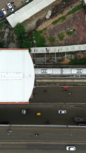 Vertical Aerial View of Bhopal Metro Train on Elevated Track
