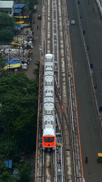 Vertical Aerial View of Bhopal Metro Train on Elevated Track