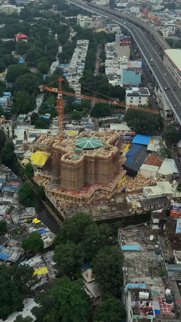 Vertical Aerial View of Bhopal Metro Train on Elevated Track