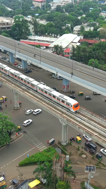Vertical Aerial View of Bhopal Metro Train on Elevated Track