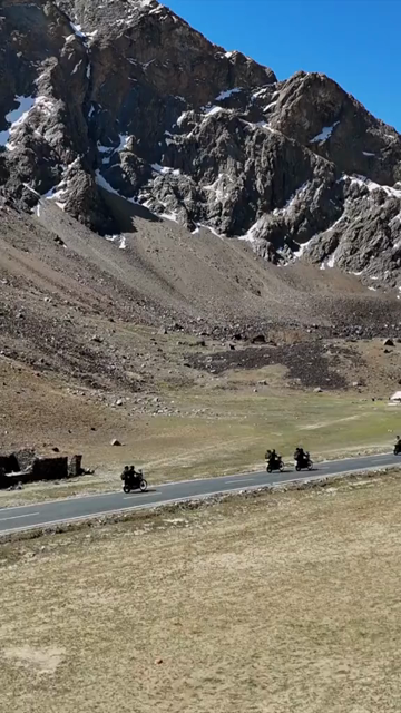 Vertical Aerial View of Bikers Riding Through the Landscapes of Ladakh India