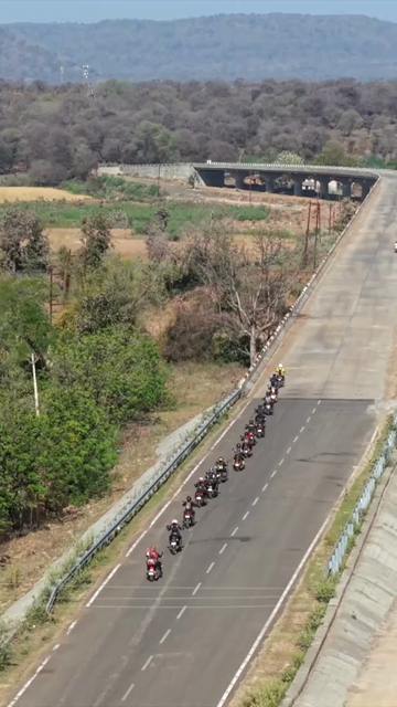 Vertical Aerial View of Bikers on Highway Near Shivpuri Madhya Pradesh
