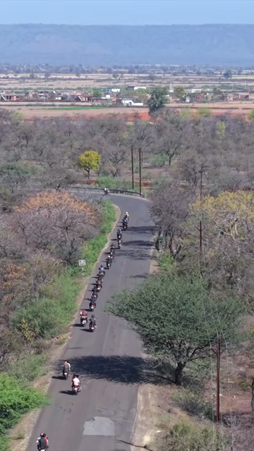 Vertical Aerial View of Bikers on Highway Near Shivpuri Madhya Pradesh