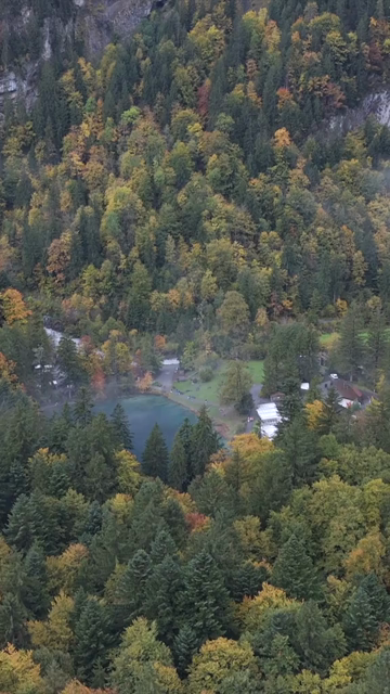 Vertical Aerial View of Blausee Lake Switzerland