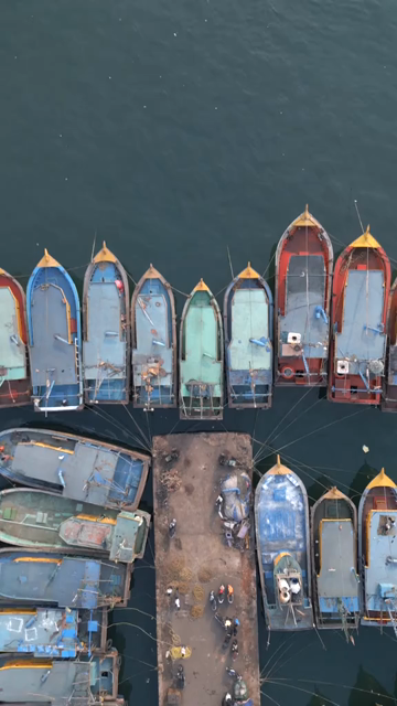 Vertical Aerial View of Fishing Boats and Port Container Terminal in Visakhapatnam India