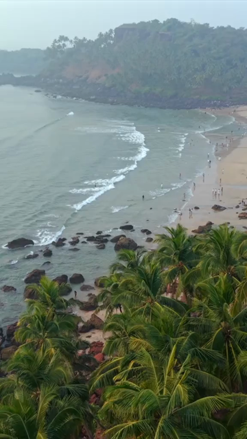 Vertical Aerial View of Bogmalo Beach and Rocky Coastline Near Vasco da Gama Goa