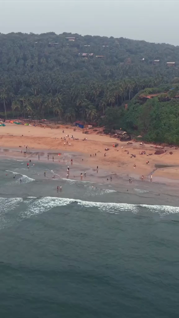 Vertical Aerial View of Bogmalo Beach and Rocky Coastline Near Vasco da Gama Goa