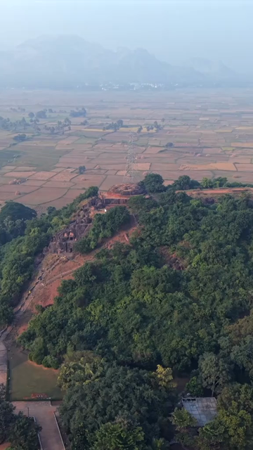 Vertical Aerial View of Bojjannakonda Buddhist Heritage Site Andhra Pradesh India