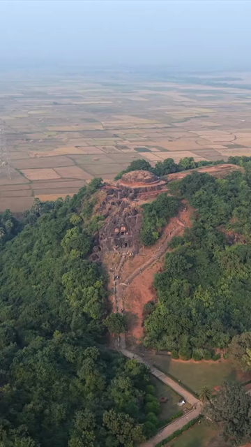 Vertical Aerial View of Bojjannakonda Buddhist Heritage Site Andhra Pradesh India
