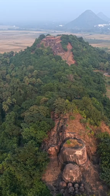 Vertical Aerial View of Bojjannakonda Buddhist Heritage Site Andhra Pradesh India