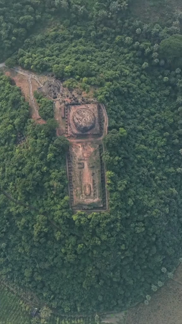 Vertical Aerial View of Bojjannakonda Buddhist Heritage Site Andhra Pradesh India