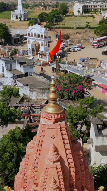 Vertical Aerial View of Brahma Temple Near Pushkar Lake, Rajasthan, India