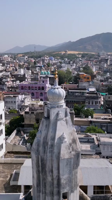 Vertical Aerial View of Brahma Temple Near Pushkar Lake, Rajasthan, India