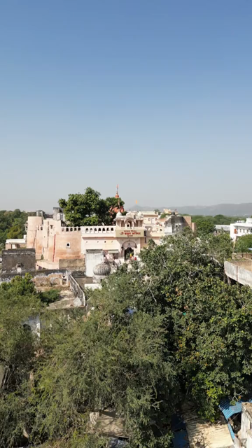 Vertical Aerial View of Brahma Temple Near Pushkar Lake, Rajasthan, India
