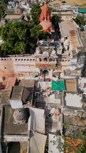 Vertical Aerial View of Brahma Temple Near Pushkar Lake, Rajasthan, India