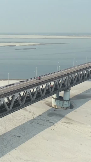 Vertical Aerial View of Bridge Over Brahmaputra River in Arunachal Pradesh India