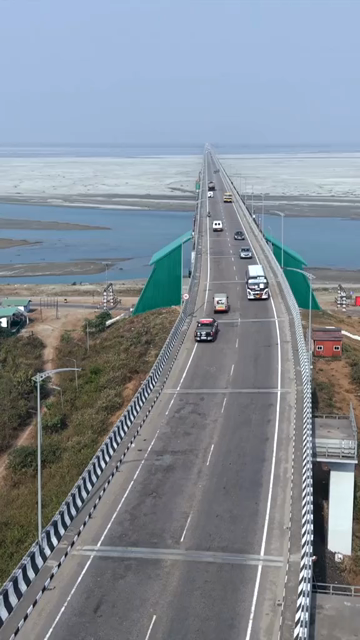 Vertical Aerial View of Bridge Over Brahmaputra River in Arunachal Pradesh India
