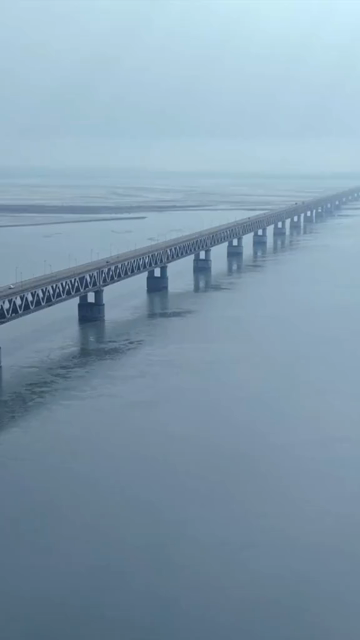 Vertical Aerial View of Bridge Over Brahmaputra River in Arunachal Pradesh India