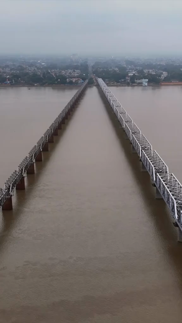 Vertical Aerial View of Bridges Across Yamuna River in Prayagraj Uttar Pradesh India