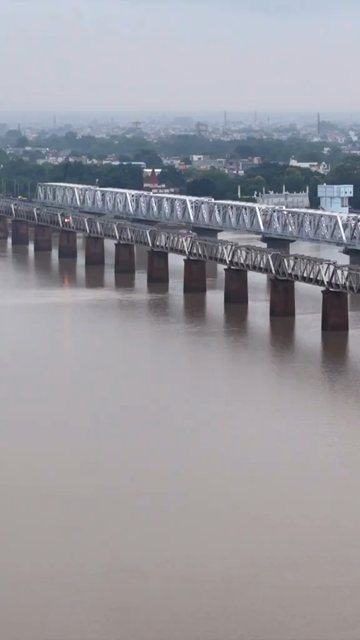 Vertical Aerial View of Bridges Across Yamuna River in Prayagraj Uttar Pradesh India