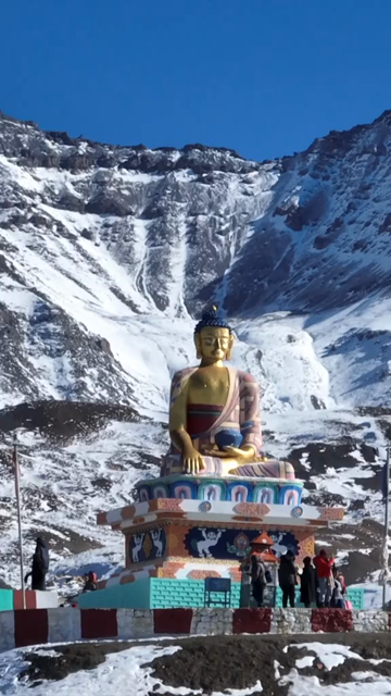 Vertical Aerial View of Buddha Statue at Langza Village Spiti Valley Himachal Pradesh India