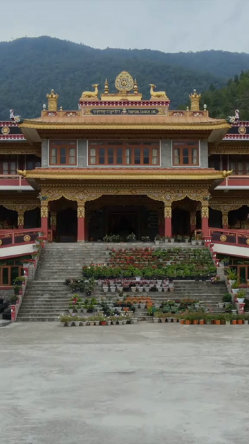 Vertical Aerial View of Buddhist Monastery in Dirang Arunachal Pradesh India
