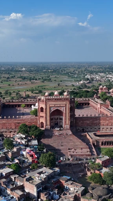 Vertical Aerial View of Buland Darwaza in Fatehpur Sikri India Mughal Architecture