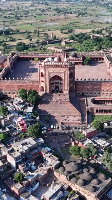 Vertical Aerial View of Buland Darwaza in Fatehpur Sikri India Mughal Architecture