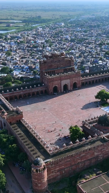 Vertical Aerial View of Buland Darwaza in Fatehpur Sikri India Mughal Architecture
