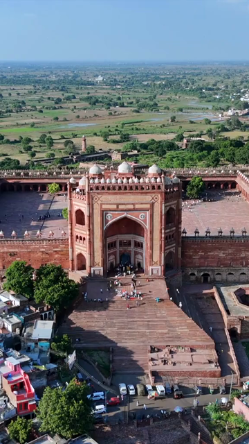 Vertical Aerial View of Buland Darwaza in Fatehpur Sikri India Mughal Architecture