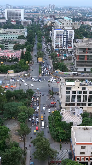 Vertical Aerial View of Busy Traffic Intersection in Indore Madhya Pradesh India