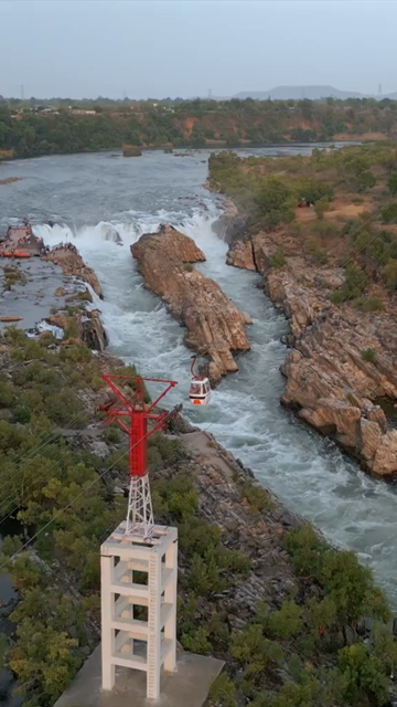 Vertical Aerial View of Cable Car, Bhedaghat, Jabalpur, Madhya Pradesh