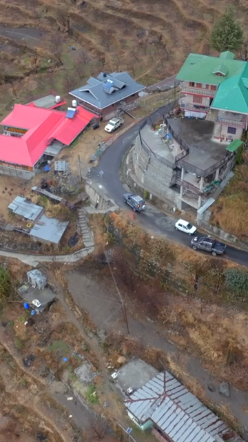 Vertical Aerial View of Car Convoy on Mountain Road in Kinnaur Himachal Pradesh