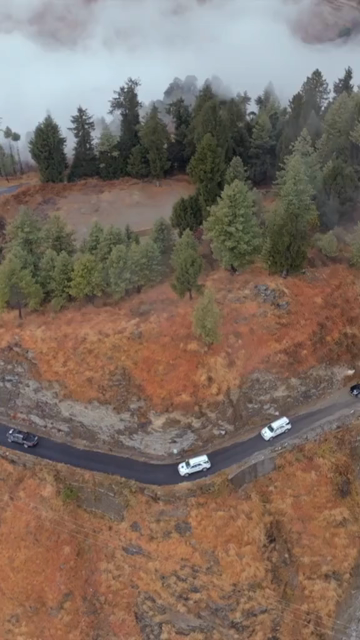 Vertical Aerial View of Car Convoy on Mountain Road in Kinnaur Himachal Pradesh
