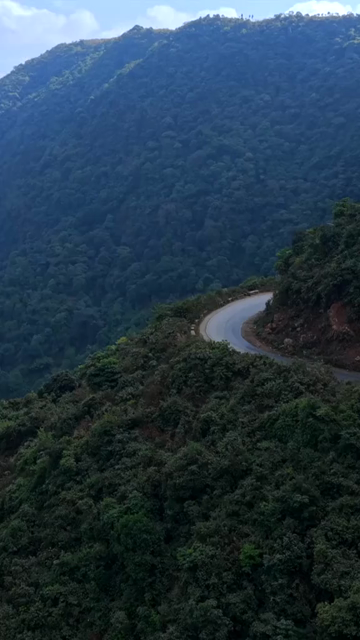 Vertical Aerial View of Cars Driving on Winding Hill Road in Arunachal Pradesh India