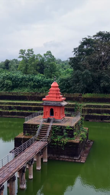 Vertical Aerial View of Champaka Sarasi Historic Temple Karnataka, India