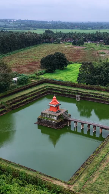 Vertical Aerial View of Champaka Sarasi Historic Temple Karnataka, India
