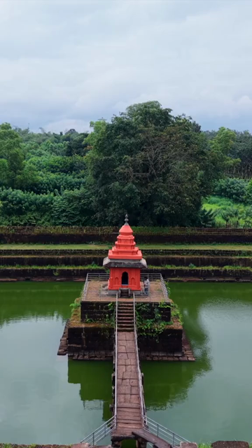Vertical Aerial View of Champaka Sarasi Historic Temple Karnataka, India