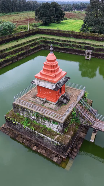 Vertical Aerial View of Champaka Sarasi Historic Temple Karnataka, India