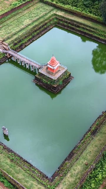 Vertical Aerial View of Champaka Sarasi Historic Temple Karnataka, India