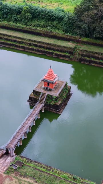 Vertical Aerial View of Champaka Sarasi Historic Temple Karnataka, India