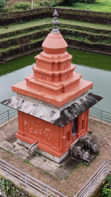 Vertical Aerial View of Champaka Sarasi Historic Temple Karnataka, India