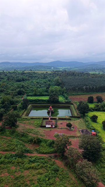 Vertical Aerial View of Champaka Sarasi Historic Temple Karnataka, India